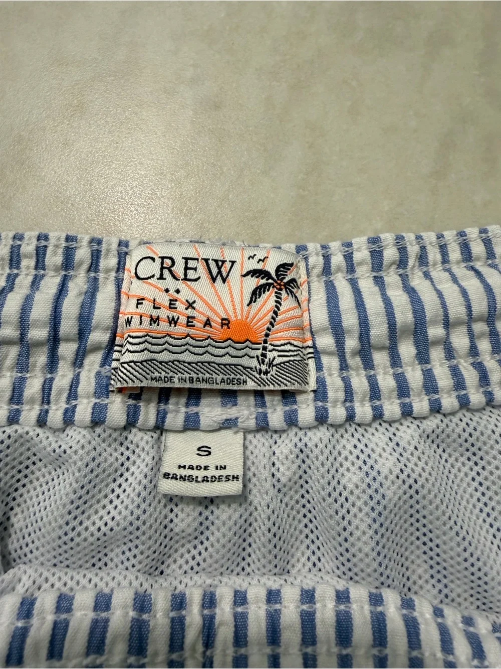 Men's Blue Seersucker Swim Shorts with Drawstring